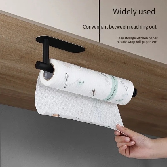 Stainless Steel Black Paper Towel Wipe Hanging Rack Store Cling Wipes Roll Paper - Picture 1 of 10